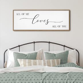 GraceView All of Me Loves All of You Wall Decor - 42"X15" All of Me Loves All of You signs Framed Above Bed Wall Decor for Bedroom for Aesthetic And Minimalist Wall Art Canvas (Black)