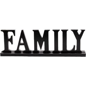 Rustic Wood Family Sign for Home Decor, Decorative Wooden Cutout Word Decor Freestanding Family Tabletop Decor, 16.5" X 5" Black Family Block Letters Sign Family Mantel Fireplace Decor in Kuwait