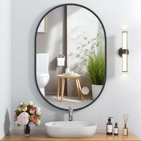 مرآة فاكسامول بيضاوية، مرآة حمام بيضاوية مقاس 45.72 سم × 60.96 سم، مرآة بإطار معدني أسود، تعليق رأسي وأفقي، مرآة زينة مثبتة على الحائط للحمام وغرفة المعيشة وغرفة النوم والمدخل in Kuwait