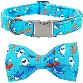 Dog Collar, Shark Print Bowtie Dog Collar Boy Pet Collar Bow Tie Collar for Dogs Soft Durable Adjustable Dog Collars for Small Dogs