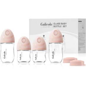Natural Glass Baby Bottles Set 4 Pack, Newborn Boy Breastfeeding Bottles with Slow Flow Nipples, 0 Months+, 3 oz & 5 oz - Black/White