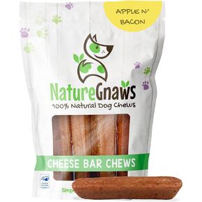 Nature Gnaws Bacon Cheese Bar Chews for Dogs (4 Count) – Hard Long Lasting for Aggressive Chewers - Rawhide Free Dog Chew Bones - Yak Alternative