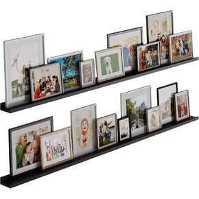 Wallniture Denver 72 "أرفف عائمة لإطارات الصور ملصقة جدار ديكور صورة الحافة غرفة المعيشة، حامل سجل الفينيل مجموعة سوداء من 2 in Kuwait