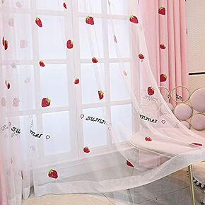 White Embroidery Sheer Curtain for Living Room Kids Bedroom Kitchen Rod Pocket Top, Strawberry Embroidered Tulle Drape, 1 Panel, W40 x L63 inch in Kuwait