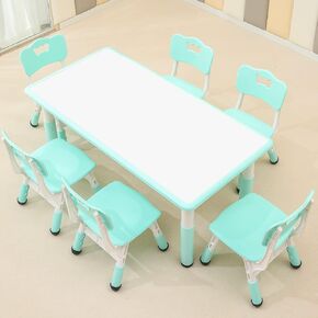 monleelnom Children's Table and Chair Set Suitable for Boys and Girls Age 2-12 Height Adjustable Table top Can be Painted with 6 Seats Suitable for Family Learning Daily use (Wood Color) in Saudi Arabia