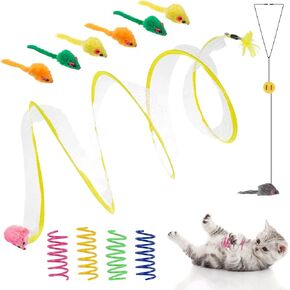 FRIUSATE Folded Cat Tubes Cat Tunnel Bed Collapsible Cat Tunnel with Bell Cat Teaser Triangular Hook Spring Colorful Mouse, Cat Tunnels for Indoor Cats in Kuwait