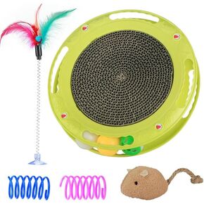 لعبة HANJIANGSHUI 3 في 1 للقطط، لعبة خدش القطط، لعبة كرة القطط، مسار دوار مع كرة، لعبة القطط، تدريب ذكاء القطط (حزمة واحدة مع ماوس واحد، عصا إغاظة القطط و2 لعبة لعب زنبركية (أخضر) in Kuwait