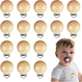 16 Pieces Wood Pacifier Clips Teething Grasping Toy Suspender Clips Natural Beech Wood Pacifier Clip Holder Charm DIY Pacifier Clips Chain Accessories in Saudi Arabia