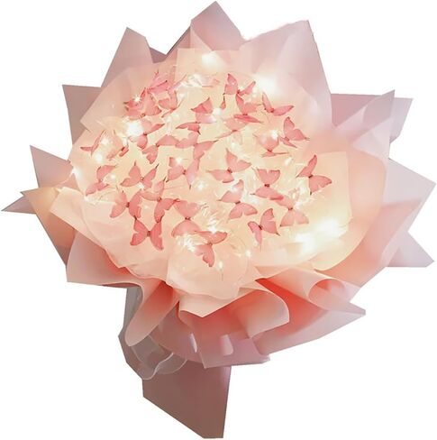Aiouclay Artificial Flowers, DIY Flower Art Craft Kit, 33 Pcs Butterfly Flower Bouquets with LED String Lights, Beginner Craft Kit, Floral Gifts or Wedding Birthday Party(White) in Saudi Arabia