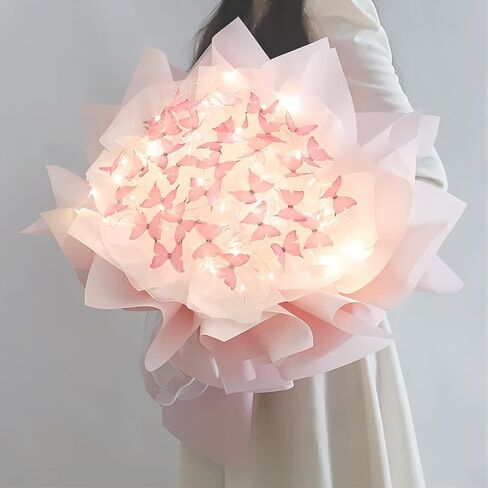 Aiouclay Artificial Flowers, DIY Flower Art Craft Kit, 33 Pcs Butterfly Flower Bouquets with LED String Lights, Beginner Craft Kit, Floral Gifts or Wedding Birthday Party(White) in Saudi Arabia
