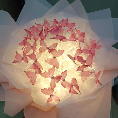 Aiouclay Artificial Flowers, DIY Flower Art Craft Kit, 33 Pcs Butterfly Flower Bouquets with LED String Lights, Beginner Craft Kit, Floral Gifts or Wedding Birthday Party(White) in Saudi Arabia