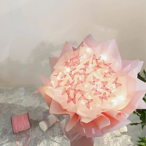 Aiouclay Artificial Flowers, DIY Flower Art Craft Kit, 33 Pcs Butterfly Flower Bouquets with LED String Lights, Beginner Craft Kit, Floral Gifts or Wedding Birthday Party(White) in Saudi Arabia