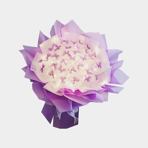 Aiouclay Artificial Flowers, DIY Flower Art Craft Kit, 33 Pcs Butterfly Flower Bouquets with LED String Lights, Beginner Craft Kit, Floral Gifts or Wedding Birthday Party(White) in Saudi Arabia
