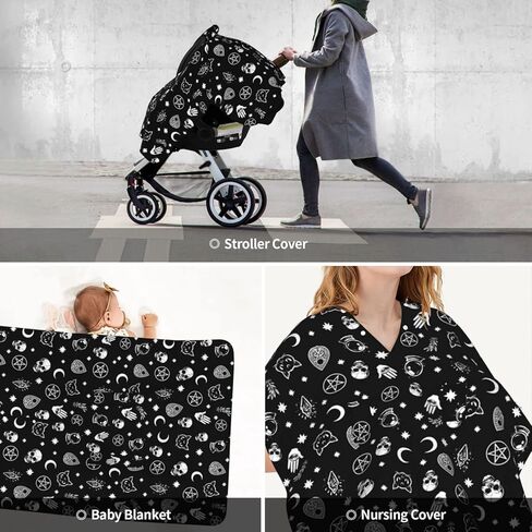 Mcewoel Goth Winter Car Seat Cover for Baby, Nursing Cover for Mom, Gothic Skull Baby Stuff Gifts for Boys Girls Shower in Kuwait