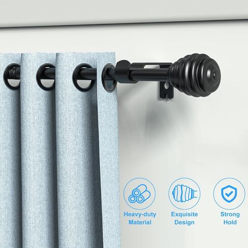 قضيب ستارة نافذة من 32 إلى 72 بوصة طول قابل للتعديل، مجموعة قضبان ستارة نافذة سوداء غير لامعة مقاس 1 بوصة مع أقواس، وقضبان ستائر شديدة التحمل، قضيب ستارة نافذة معدنية حديثة الربط in Kuwait