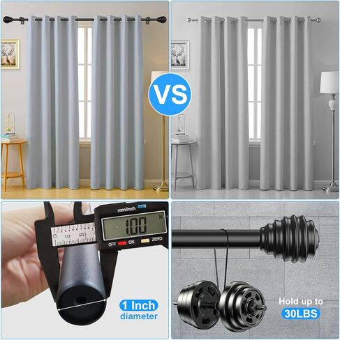 قضيب ستارة نافذة من 32 إلى 72 بوصة طول قابل للتعديل، مجموعة قضبان ستارة نافذة سوداء غير لامعة مقاس 1 بوصة مع أقواس، وقضبان ستائر شديدة التحمل، قضيب ستارة نافذة معدنية حديثة الربط in Kuwait