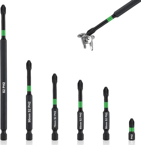 مجموعة رؤوس فيليبس مغناطيسية، 6 قطع من رؤوس فيليبس #2 لمفك البراغي المغناطيسي، رؤوس مثقاب فيليبس مغناطيسية 25-150 ملم، لقم سداسية 1/4 انش لمفك البراغي in Kuwait