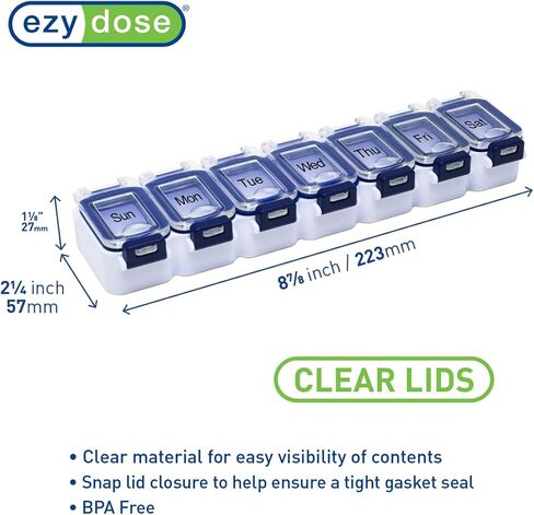 EZY DOSE Weekly (7-Day) Pill Planner, Medicine Case, Vitamin Organizer Box, Waterproof Locking Compartments to Secure Prescription Medication and Prevent Accidental Spilling, Blue in Saudi Arabia