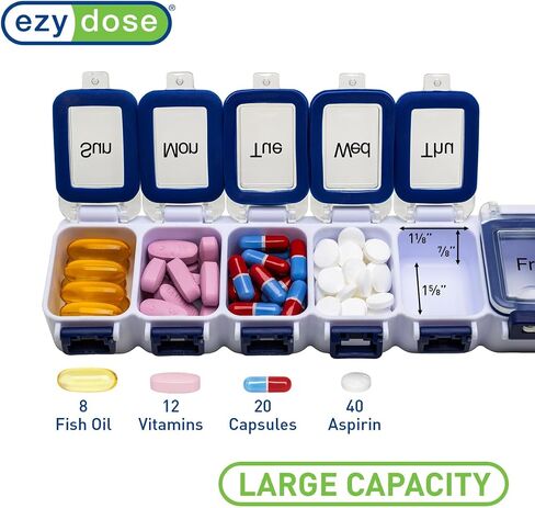 EZY DOSE Weekly (7-Day) Pill Planner, Medicine Case, Vitamin Organizer Box, Waterproof Locking Compartments to Secure Prescription Medication and Prevent Accidental Spilling, Blue in Saudi Arabia