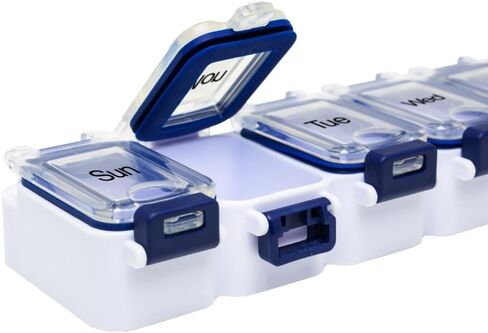 EZY DOSE Weekly (7-Day) Pill Planner, Medicine Case, Vitamin Organizer Box, Waterproof Locking Compartments to Secure Prescription Medication and Prevent Accidental Spilling, Blue in Saudi Arabia