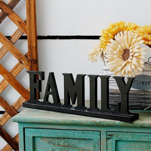Rustic Wood Family Sign for Home Decor, Decorative Wooden Cutout Word Decor Freestanding Family Tabletop Decor, 16.5" X 5" Black Family Block Letters Sign Family Mantel Fireplace Decor in Kuwait