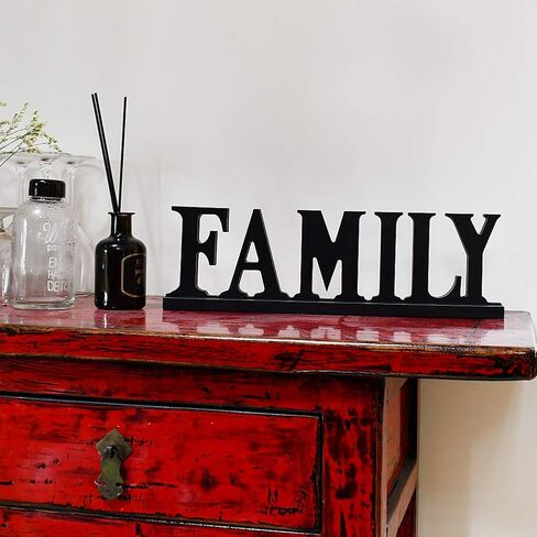 Rustic Wood Family Sign for Home Decor, Decorative Wooden Cutout Word Decor Freestanding Family Tabletop Decor, 16.5" X 5" Black Family Block Letters Sign Family Mantel Fireplace Decor in Kuwait