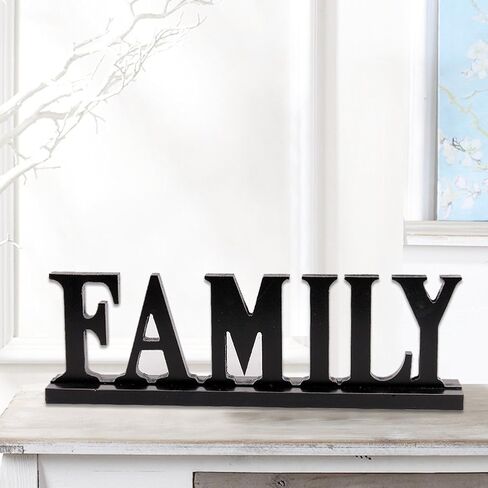 Rustic Wood Family Sign for Home Decor, Decorative Wooden Cutout Word Decor Freestanding Family Tabletop Decor, 16.5" X 5" Black Family Block Letters Sign Family Mantel Fireplace Decor in Kuwait