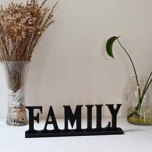 Rustic Wood Family Sign for Home Decor, Decorative Wooden Cutout Word Decor Freestanding Family Tabletop Decor, 16.5" X 5" Black Family Block Letters Sign Family Mantel Fireplace Decor in Kuwait
