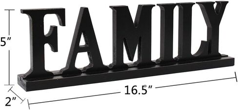 Rustic Wood Family Sign for Home Decor, Decorative Wooden Cutout Word Decor Freestanding Family Tabletop Decor, 16.5" X 5" Black Family Block Letters Sign Family Mantel Fireplace Decor in Kuwait