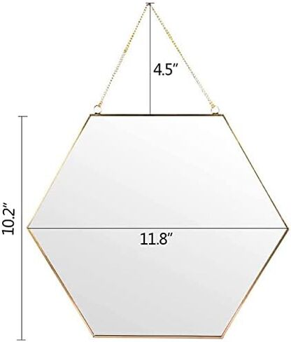 LONGWIN معلقة جدار مسدس مرآة ديكور الذهب مرآة هندسية مع سلسلة للحمام غرفة نوم غرفة المعيشة 9.4 "× 8.2" in Kuwait