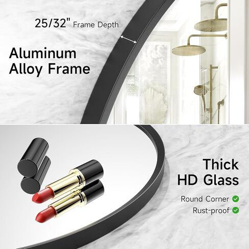 مرآة فاكسامول بيضاوية، مرآة حمام بيضاوية مقاس 45.72 سم × 60.96 سم، مرآة بإطار معدني أسود، تعليق رأسي وأفقي، مرآة زينة مثبتة على الحائط للحمام وغرفة المعيشة وغرفة النوم والمدخل in Kuwait