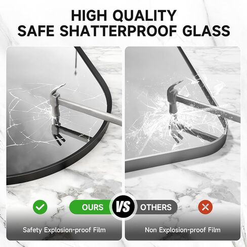 مرآة فاكسامول بيضاوية، مرآة حمام بيضاوية مقاس 45.72 سم × 60.96 سم، مرآة بإطار معدني أسود، تعليق رأسي وأفقي، مرآة زينة مثبتة على الحائط للحمام وغرفة المعيشة وغرفة النوم والمدخل in Kuwait