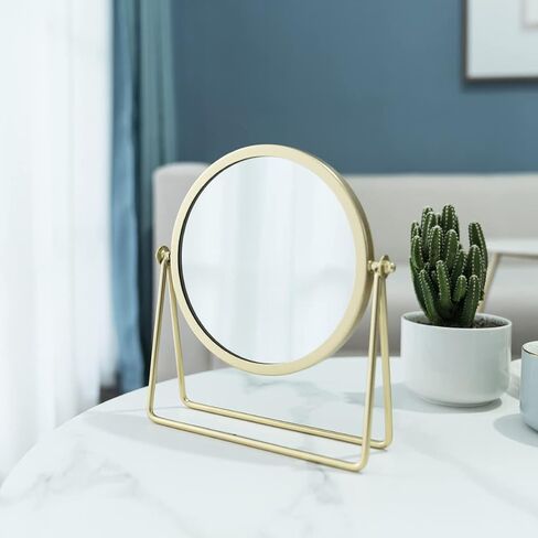 LONGSHENG - SINCE 2001 - Makeup Mirror Single Sided Vanity Mirror Vintage Metal Cosmetic Mirror Round Beauty Mirror Make Up Mirror 6.49inch for Dresser Vanity Table Desk - Gold in Saudi Arabia