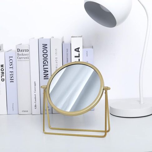 LONGSHENG - SINCE 2001 - Makeup Mirror Single Sided Vanity Mirror Vintage Metal Cosmetic Mirror Round Beauty Mirror Make Up Mirror 6.49inch for Dresser Vanity Table Desk - Gold in Saudi Arabia