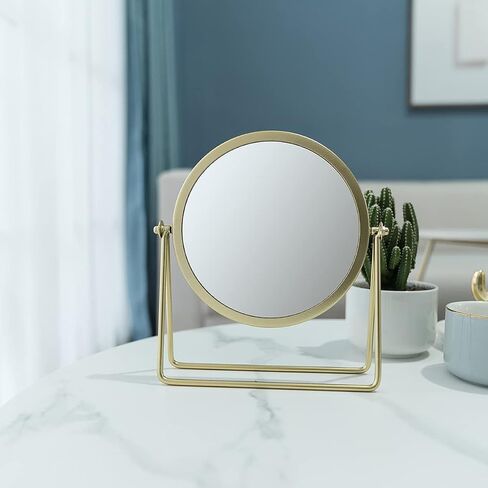 LONGSHENG - SINCE 2001 - Makeup Mirror Single Sided Vanity Mirror Vintage Metal Cosmetic Mirror Round Beauty Mirror Make Up Mirror 6.49inch for Dresser Vanity Table Desk - Gold in Saudi Arabia