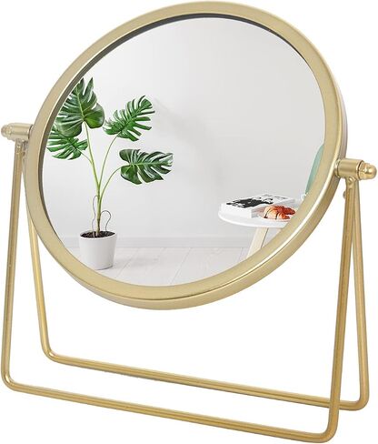 LONGSHENG - SINCE 2001 - Makeup Mirror Single Sided Vanity Mirror Vintage Metal Cosmetic Mirror Round Beauty Mirror Make Up Mirror 6.49inch for Dresser Vanity Table Desk - Gold in Saudi Arabia