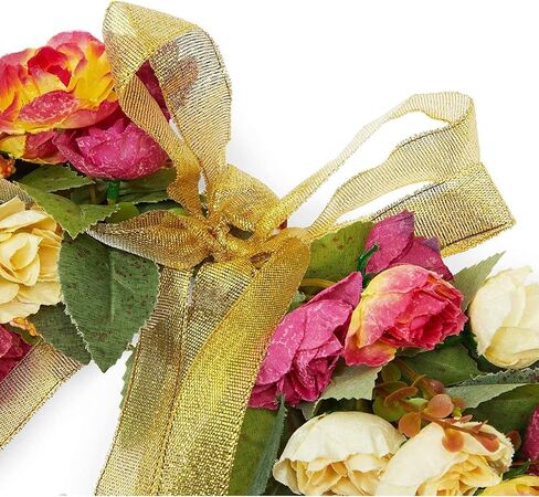Rose Wreath with Ribbon for Front Door, Valentine Decor (13.3 in, Red, Yellow) in Saudi Arabia