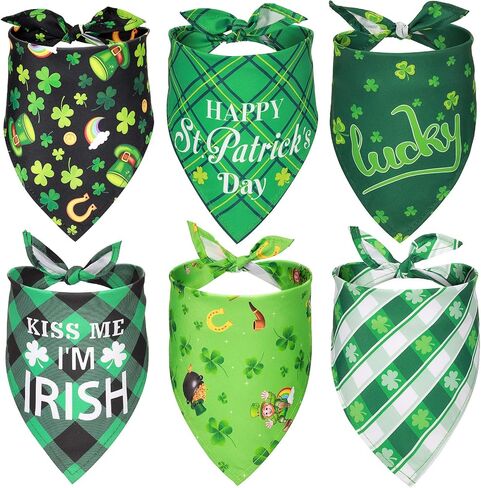 6 Pieces St. Patrick's Day Dog Bandana Reversible Triangle Bibs Dog Scarf Neckerchief Lucky Shamrock Bandanna for Pets Dogs Cats Animals, 6 Styles in Saudi Arabia