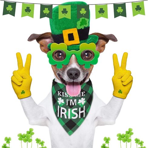 6 Pieces St. Patrick's Day Dog Bandana Reversible Triangle Bibs Dog Scarf Neckerchief Lucky Shamrock Bandanna for Pets Dogs Cats Animals, 6 Styles in Saudi Arabia