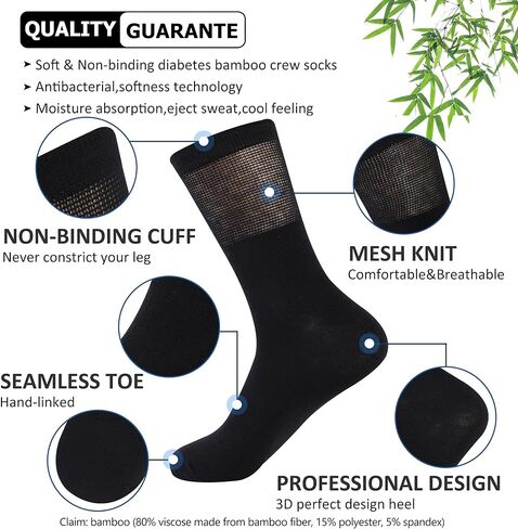جوارب الخيزران لمرضى السكري، جوارب Sunew النسائية للصيف تسمح بمرور الهواء لا رائحة من الخيزران للأقدام العرق، ماصة للرطوبة الجري المشي لمسافات طويلة العمل جوارب طاقم الخيزران 6 أزواج رمادي، XL in Kuwait