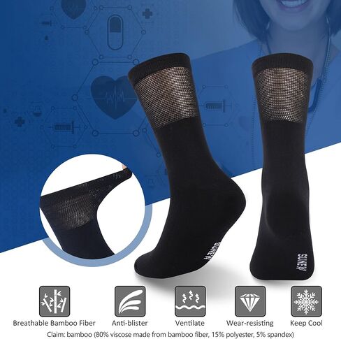 جوارب الخيزران لمرضى السكري، جوارب Sunew النسائية للصيف تسمح بمرور الهواء لا رائحة من الخيزران للأقدام العرق، ماصة للرطوبة الجري المشي لمسافات طويلة العمل جوارب طاقم الخيزران 6 أزواج رمادي، XL in Kuwait