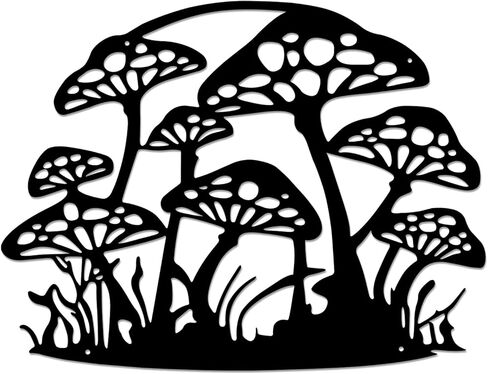 Large Metal Mushroom Wall Decor Hanging, Cute Black Metal Cutting Wall Art, 43 x 33 CM in Kuwait