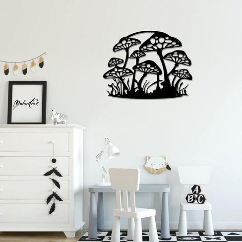 Large Metal Mushroom Wall Decor Hanging, Cute Black Metal Cutting Wall Art, 43 x 33 CM in Kuwait