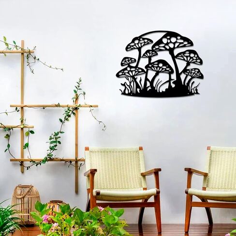 Large Metal Mushroom Wall Decor Hanging, Cute Black Metal Cutting Wall Art, 43 x 33 CM in Kuwait