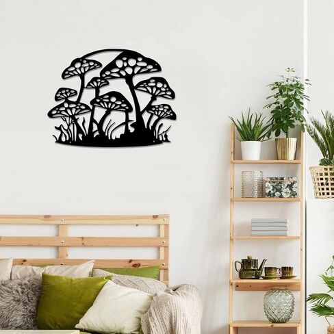 Large Metal Mushroom Wall Decor Hanging, Cute Black Metal Cutting Wall Art, 43 x 33 CM in Kuwait