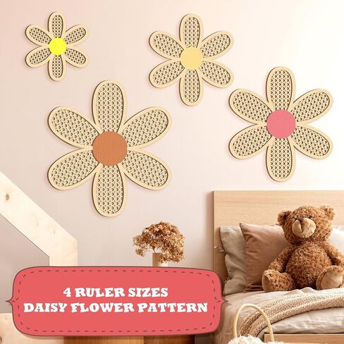 Suzile 4 Pcs Boho Daisy Wall Decor Rattan Wooden Daisies Fresh Color Daisy Nursery Decor Flower Wall Hanging Art for Bedroom Home Office Shelf Farmhouse Decor in Kuwait
