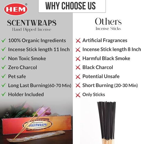 Hem Incense Sticks Variety Pack, Hem Scentwraps 11 inches Natural Hand Dipped Inscent Sticks (12 stick x 5 Pack,60 Sticks) Free from Chemicals, No Black Smoke,pk1 in Saudi Arabia