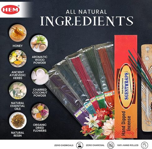 Hem Incense Sticks Variety Pack, Hem Scentwraps 11 inches Natural Hand Dipped Inscent Sticks (12 stick x 5 Pack,60 Sticks) Free from Chemicals, No Black Smoke,pk1 in Saudi Arabia