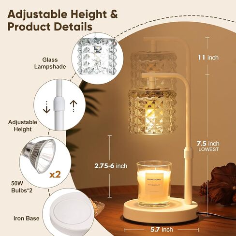 مصباح تدفئة الشموع MUAOSKY 2 في 1 للشموع المعطرة وإذابة الشمع، سخان مصباح الشمع مع 2H/4H/8H/ مؤقت وخافت، سخان ذوبان الشمع مع قرص لديكور الغرفة، غرفة النوم، اليوغا، المنزل، أبيض in Kuwait