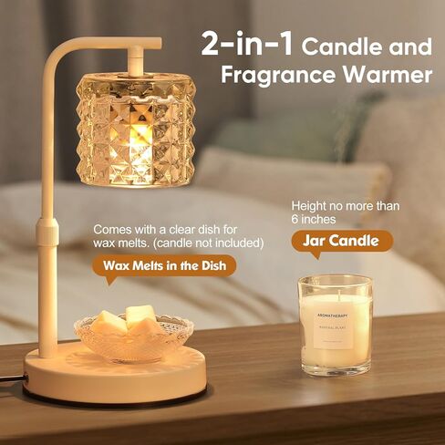 مصباح تدفئة الشموع MUAOSKY 2 في 1 للشموع المعطرة وإذابة الشمع، سخان مصباح الشمع مع 2H/4H/8H/ مؤقت وخافت، سخان ذوبان الشمع مع قرص لديكور الغرفة، غرفة النوم، اليوغا، المنزل، أبيض in Kuwait